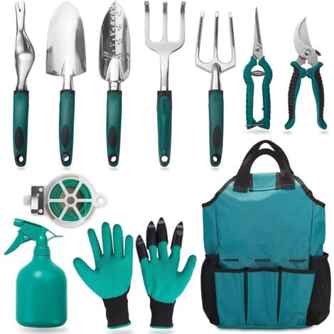 Juego de herramientas de jardinería de 11 piezas de acero inoxidable con estuche, regalo para jardineros.