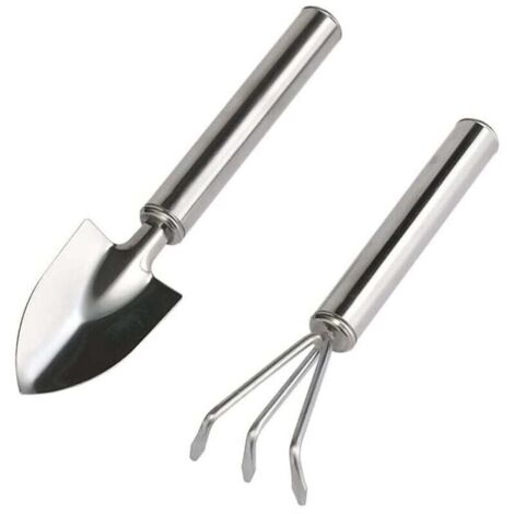 Juego de herramientas de jardinería KZQ de 2 piezas, pala y rastrillo, regalo para jardín, pequeño juego de rastrillo y pala de acero inoxidable, para plantas en maceta, para interior y exterior.