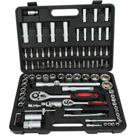 Juego de herramientas mecánicas de 94 piezas con llave de tubo y destornillador de 1/2 1/4 de pulgada con estuche