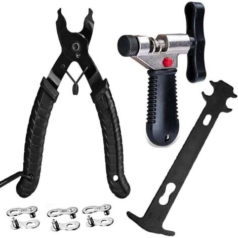Juego de herramientas para cadena de bicicleta, alicates para eslabones de bicicleta, herramienta para romper cadenas, comprobador de cadena y cierres rápidos.