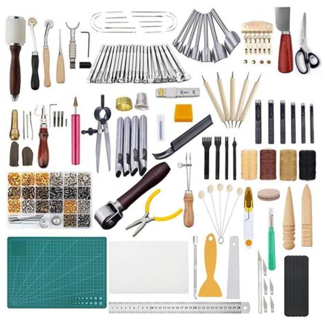 Juego de herramientas para marroquinería de 366 piezas, herramientas de costura DIY, accesorios para manualidades para coser, marcar, trabajar, coser y ranurar.