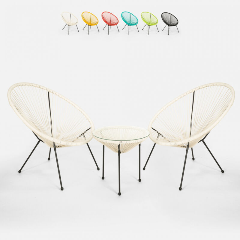 

Juego jardín Acapulco 2 sillas spaghetti 1 mesa redonda 50 cm Flaw | Blanco