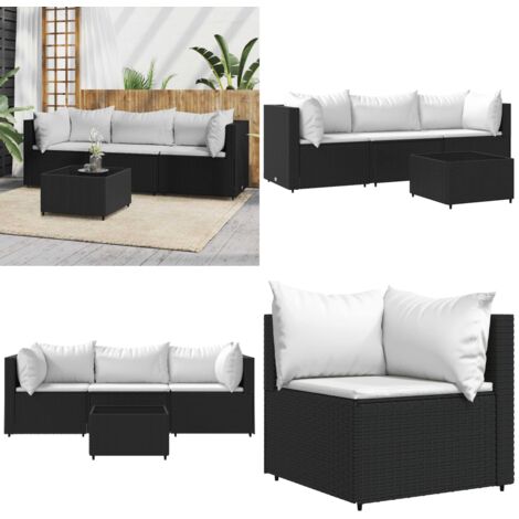 Juego de jardín con cojines 4 piezas ratán sintético negro - Muebles de exterior - Sofá de jardín
