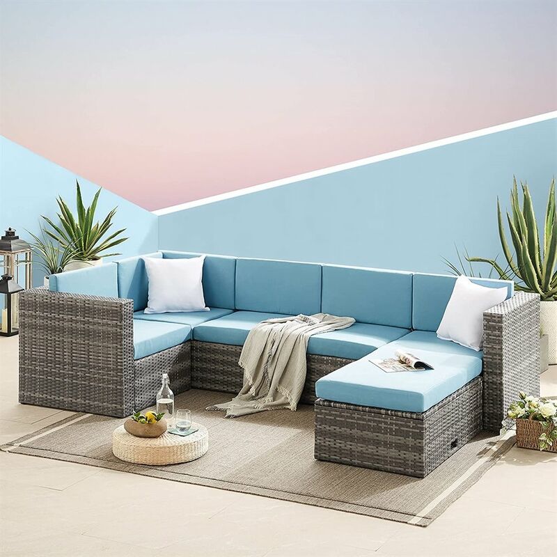

Juego de jardín Muebles de jardín gris azul Muebles de ratán Grupo de asientos de poliratán Juego de muebles de jardín Sofá Grupo de comedor