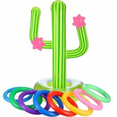 Juego de lanzamiento de aros inflables de cactus Jalleria, aros flotantes de cactus inflables, aros inflables coloridos para juegos de piscina (Estilo 1, 9 piezas)