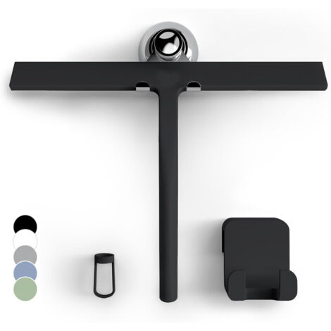 Juego de limpiaparabrisas de ducha con soporte - negro 28 cm de ancho - no requiere taladrar Limpiaparabrisas de silicona para ducha, baño, ventana, núcleo de acero inoxidable, limpiaparabrisas con so