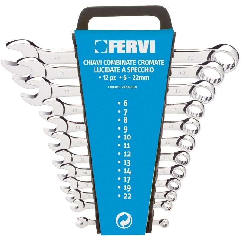 

Juego de llaves combinadas cromadas y lustradas a espejo 13 Pz - Fervi