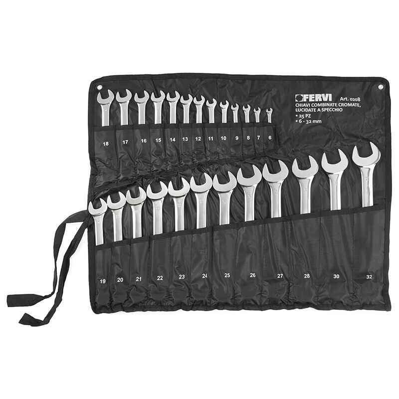 

25 Piezas Juego De Llaves Combinadas Boca Y Estrella Cromadas 6-32 Mm Fervi 0208