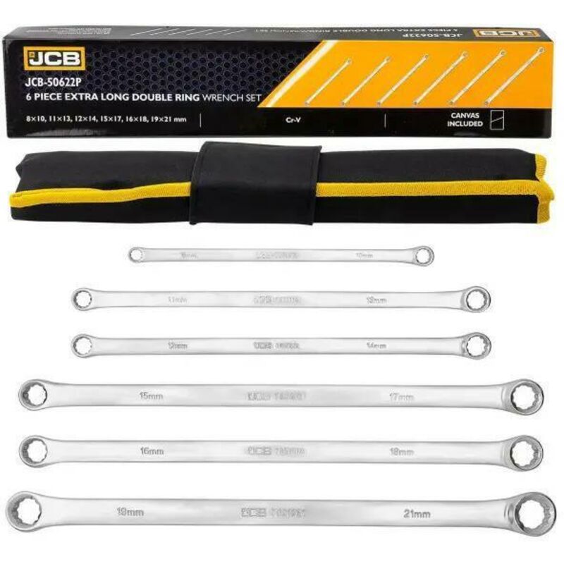 Juego de llaves de boca extra largas 6 piezas (8-21mm) en estuche