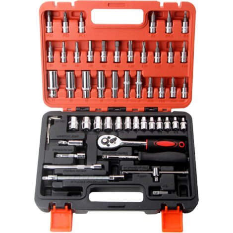 Juego de llaves de carraca de 53 piezas con vasos de 1/4 de pulgada y destornilladores, kit de reparación para automóviles y motocicletas con estuche de almacenamiento, para uso doméstico.