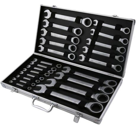 Juego de llaves de carraca de carraca de 6-32 mm, 22 piezas en maletín, llaves inglesas, herramientas de mano, para uso comercial u ocasional