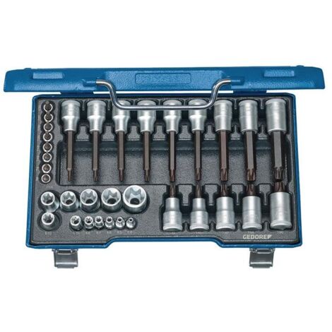 Juego de llaves de tubo 19 TX 20 34 piezas 1/4 + 1/2 pulgada T8-T60 / E4-E24 GEDORE
