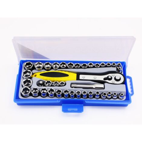 Juego de llaves de tubo con estuche de almacenamiento de trinquete, kit de herramientas para mecánicos, vasos de 1/4" y 3/8", para reparación de automóviles, juego de vasos de 3/8