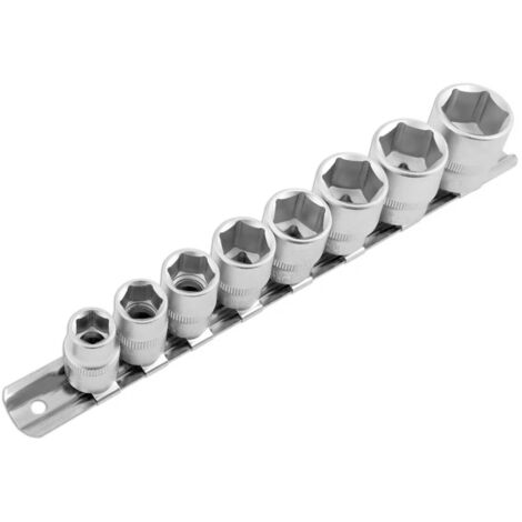 Juego de llaves de vaso 1/2 cortos 6 caras EN PULGADAS de 7/16" a 1", 10 piezas