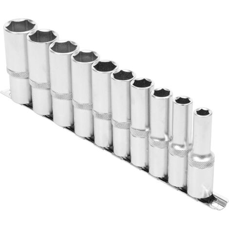 Juego de llaves de vaso 1/2 largos 6 caras EN PULGADAS de 7/16" a 1", 10 piezas