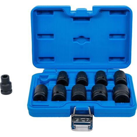 Juego de llaves de vaso de impacto hexagonal  entrada 12,5 mm (1/2")  10 - 24 mm  10 piezas