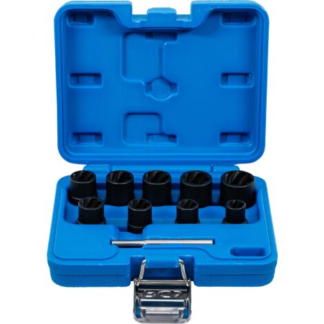 Juego de llaves de vaso de perfil en espiral/extractores de tornillos  entrada 10 mm (3/8")  10-19 mm  10 piezas