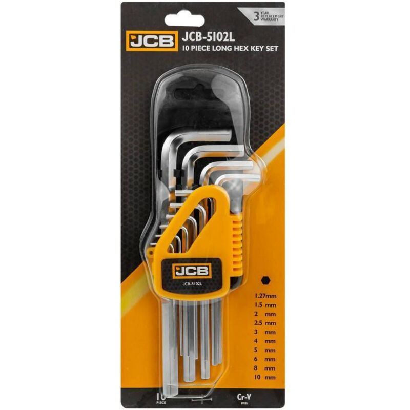 Juego de Llaves Hexagonales JCB 5102XLB 10uds 1.27-10mm Acero CrV Extremo Bola Profesional