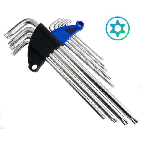 JUEGO DE LLAVES TORX INVIOLABLES EN L EXTRALARGAS T10 A T50, 9 PIEZAS