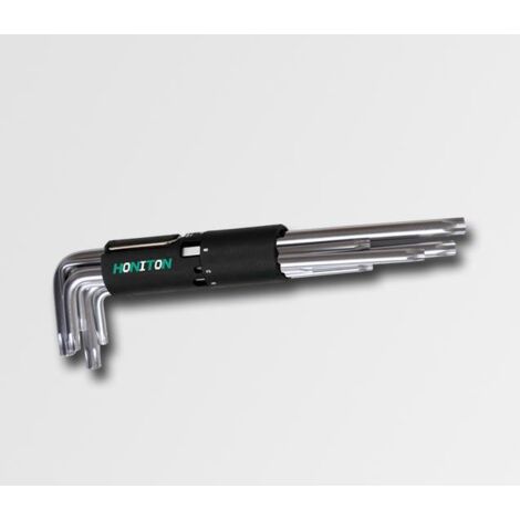 Juego de llaves Torx tipo L Honiton, modelo 8 piezas, tamaños T10, T15, T20, T25, T30, T40, T45, T50, ideal para trabajos de precisión, alta durabilidad y rendimiento superior.