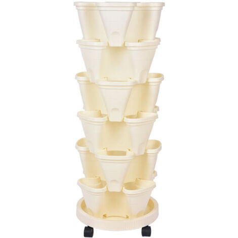 Juego de macetas de plástico blanco con 6 macetas + 1 bandeja giratoria universal para cultivar verduras en el balcón, económico y creativo, maceta de 4 hojas.