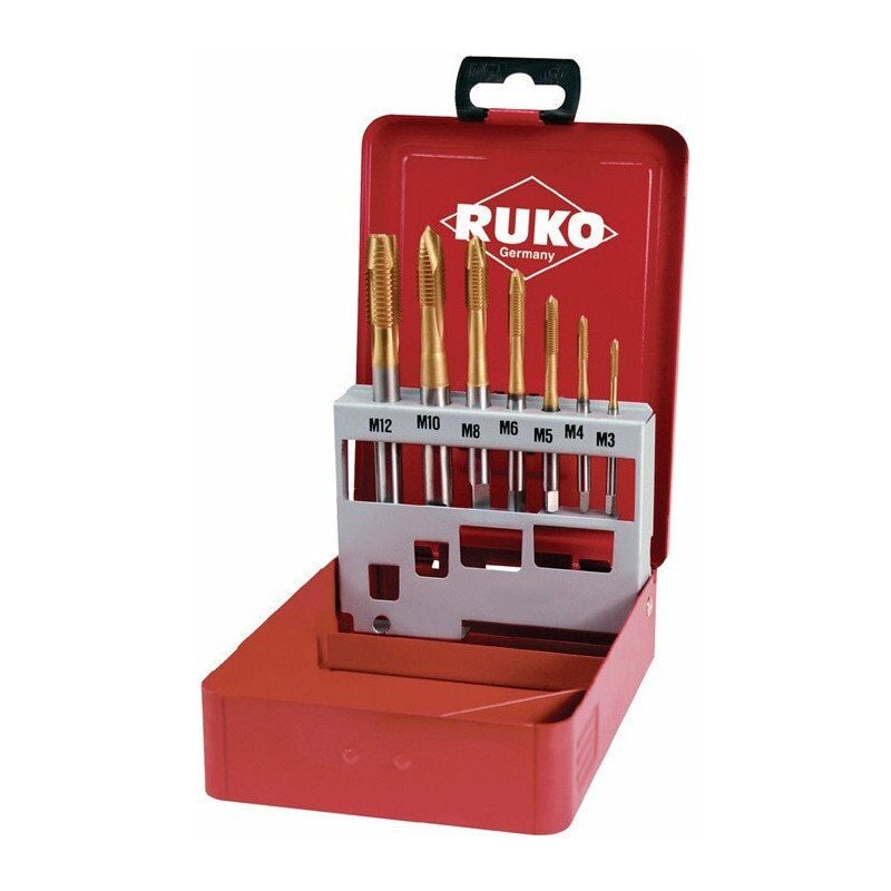 

Ruko - Juego de machos de roscar para máquina DIN 371/376 B M3-M12 7 piezas Cassette metálico HSS TiN