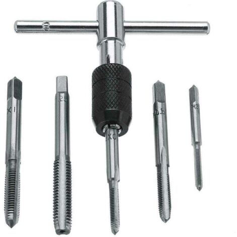 Juego de machos de roscar Ulisem, llave de roscar manual con mango y 6 machos de flauta recta M3/M4/M5/M6.