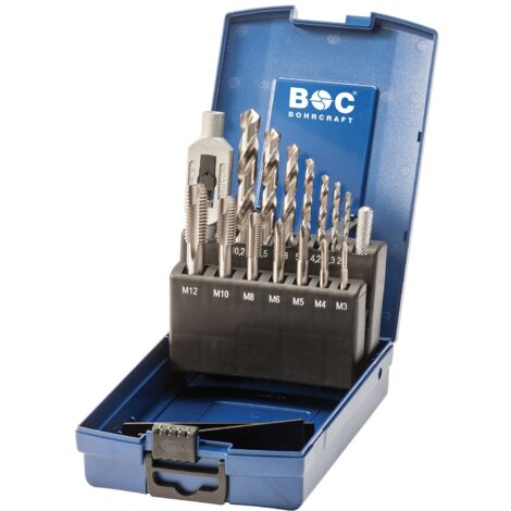 Juego de machos unico DIN 352 HSS-G +Broca+Giramacho caja ABS EGB15-K //M3-M12  Bohrcraft 41201330015