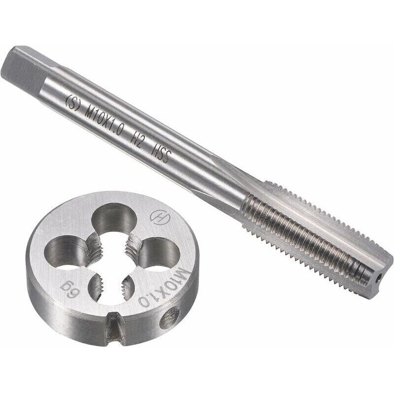 Juego de machos y terrajas métricos M10 x 1 mm, macho de roscar para máquina HSS con matriz de rosca redonda de acero de aleación para herramientas