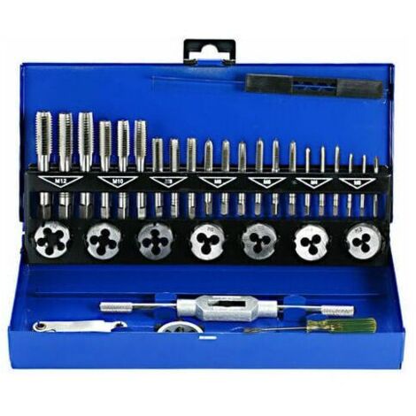 Juego de machos y terrajas Tigrezy de 32 piezas HSS, herramienta de roscado manual con corte de llave métrica M3-M12, machos de roscar de carburo de tungsteno, tamaño S