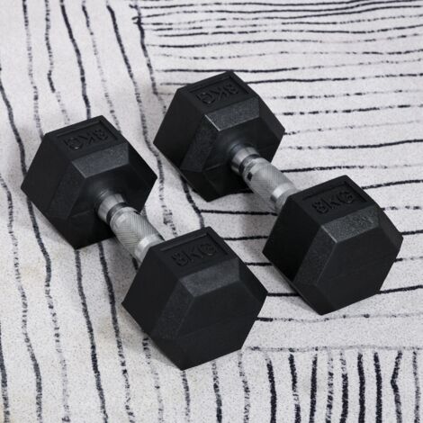 Juego de Mancuernas 2x8 kg con Barra de Conexión de Metal Cabeza Hexagonal para Entrenamiento en Casa Negro y Plata