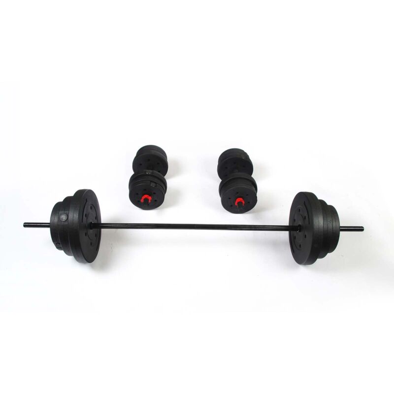 

Juego de Mancuernas y Barra de Pesas 50 kg Serie 300 con 18 Discos, 2 Barras de 40 cm y 2 Barras de 75 cm - keboo