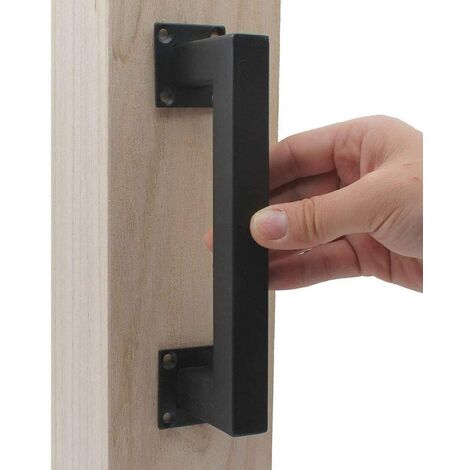 Juego de manijas de puerta de granero corrediza Manija de puerta de hierro sólido pesado fundido envejecido (negro)