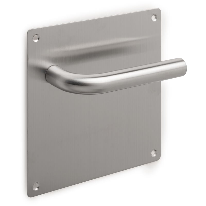 

Juego de manillas con placa de 17x17 cm para puertas de interior, forma en L, Acero inoxidable, Níquel satinado - Níquel satinado