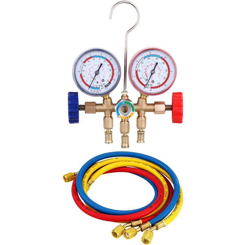 

Juego de manometros de refrigerante, herramientas de aire acondicionado con manguera y gancho para R12 R22 R404A R134A