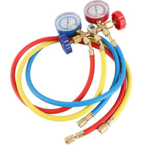 Juego de manómetros para colector de refrigerante con manguera y gancho para R12, R22, R404A y R134A