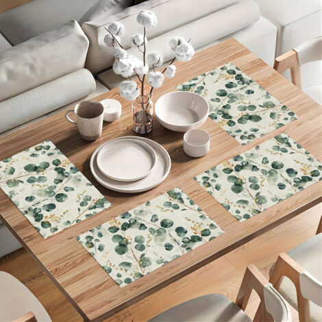 Juego de manteles de verano color verde eucalipto, de 30 x 45 cm, lavables, perfectos para decorar fiestas de primavera, cocinas y recepciones.