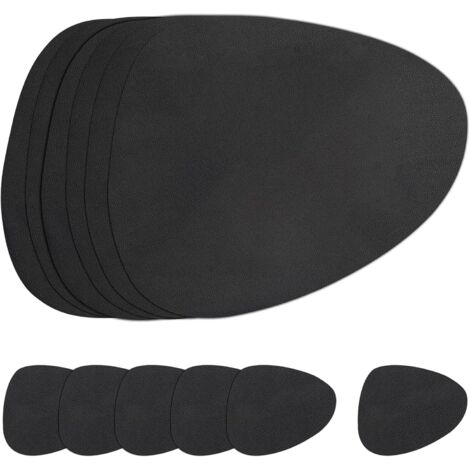 Juego de manteles individuales y posavasos, manteles individuales antideslizantes de doble cara, manteles individuales de plástico lavables e impermeables (negro, juego de 6 piezas)