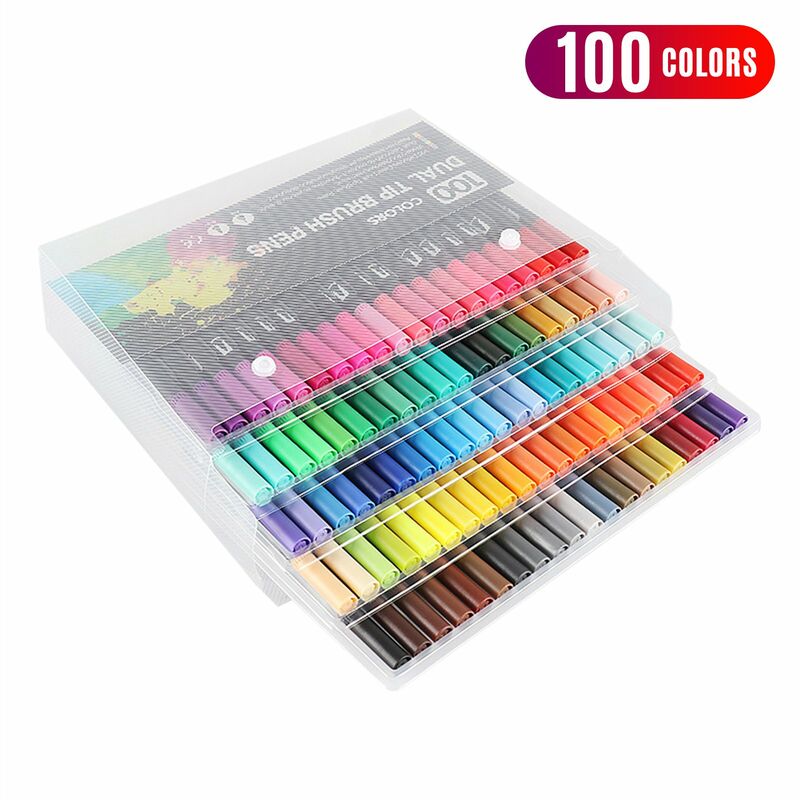 

Juego de marcadores de 100 colores, boligrafos de colores de doble punta, marcadores artisticos de punta fina para ninos, adultos, dibujos para