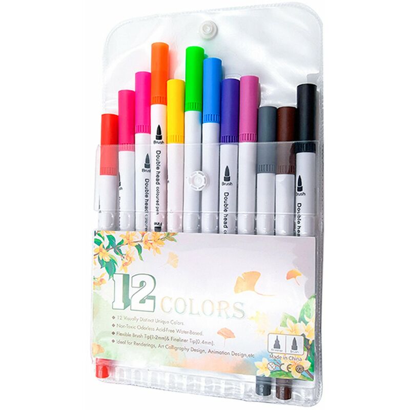 

Juego de marcadores de 12 colores, boligrafos de colores de doble punta, marcadores artisticos de punta fina para ninos, adultos, dibujos para