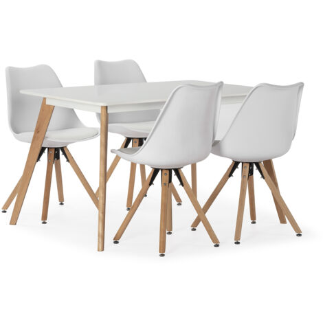 Juego de mesa 120x80 cm y 4 sillas de comedor Jeff color Blanco