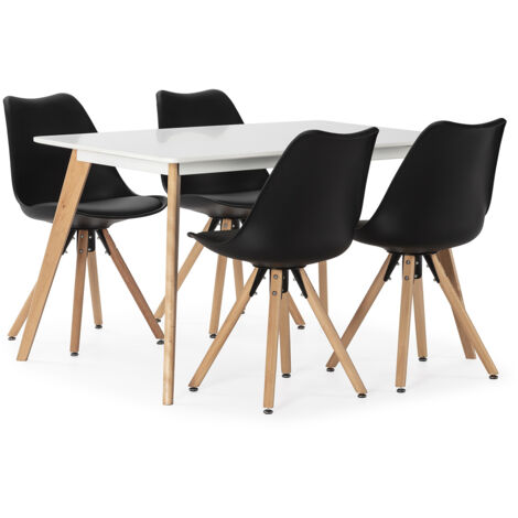Juego de mesa 120x80 cm y 4 sillas de comedor Jeff color Negro