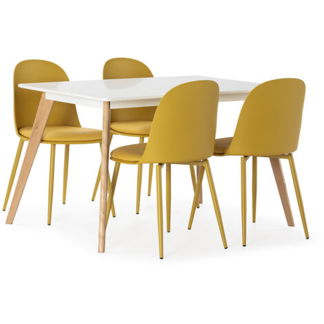 Juego de mesa 120x80 cm y 4 sillas de comedor Kana color Mostaza