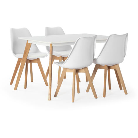 Juego de mesa 120x80 cm y 4 sillas de comedor Klara color Blanco