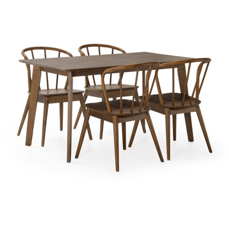 Juego de mesa 140x80 cm y 4 sillas de comedor Brisa color Nogal