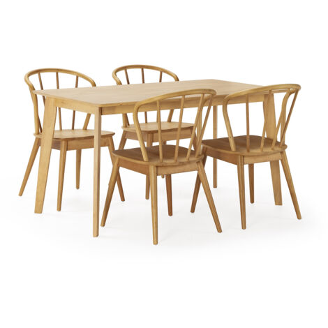 Juego de mesa 140x80 cm y 4 sillas de comedor Brisa color Roble