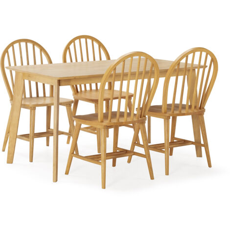 Juego de mesa 140x80 cm y 4 sillas de comedor Clarck color Roble