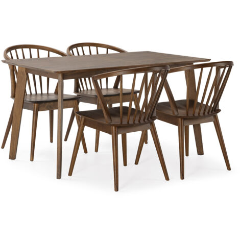 Juego de mesa 140x80 cm y 4 sillas de comedor Mura color Nogal