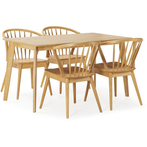 Juego de mesa 140x80 cm y 4 sillas de comedor Mura color Roble