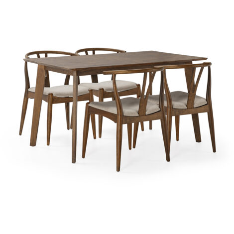 Juego de mesa 140x80 cm y 4 sillas de comedor Rustic color Nogal